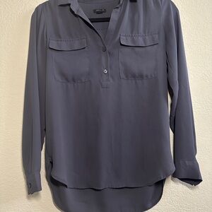 Ann Taylor Petite Gray Utility Blouse | Long Sleeve | XXSP